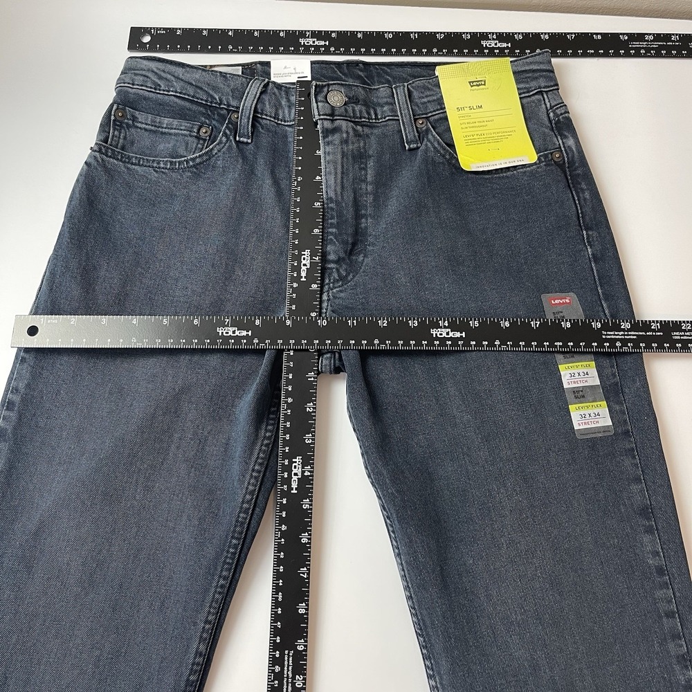 Levis 511 Jeans Men 32x34 Black Slim Fit Dark Wash Stretch Denim Grunge Goth NEW - Picture 8 of 10